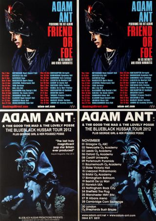 Adam Ant Live Tour Flyers X 4 - Friend Or Foe 2019 & Blueblack Hussar 2012