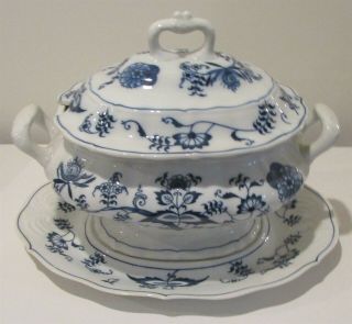 Blue Danube Footed Soup Tureen W/ Lid & Underplate - Reg Us Pat Off Ribbon Mark