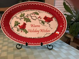 Fitz And Floyd Winterberry Oval Serving Tray Warm Holiday Wishes Red Cardinals