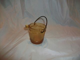 Vintage Depression Amber Yellow Glass Bucket Ashtray Metal Handle Pail