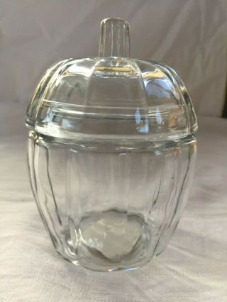 Vintage Anchor Hocking Clear Glass Pumpkin Shape Candy Dish With Lid - 5 "