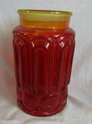 L E Smith Glass Moon And Star Red Amberina 9 " Canister Or Cookie Jar No Lid