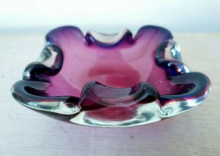 Vintage Murano Glass Ashtray Trinket Dish Encased Amethyst Purple 5 " X 5 "