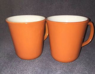 Set Of 2 - Vintage Pyrex Red Orange Milk Glass Coffee Mugs Euc