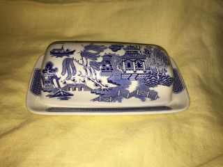 Vintage Churchill Blue Willow Covered Butter Dish 8” - Made In England