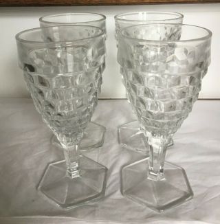 Set Of 3 Vintage Fostoria American Clear Glass 6 7/8 " Hex Footed Water Goblets