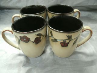 Mikasa Gourmet Basics Briar Rose Set Of 4 - 4 " Coffee Tea Mugs Cups Tan Floral