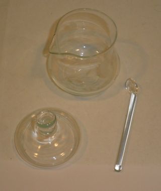Etched Glass Covered Jar Apothecary Creamer Sugar Pitcher with Stir Stick Spoon 3