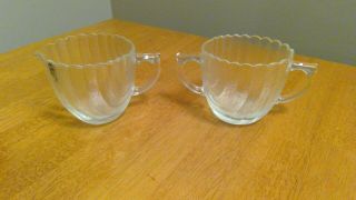 Vintage Anchor Hocking Clam Shell Clear Textured Glass Sugar & Creamer Set
