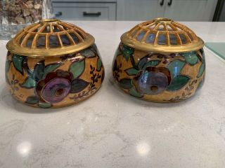 Hand Painted Antique Rs Germany Flower Frog Vases Porcelain Centerpiece