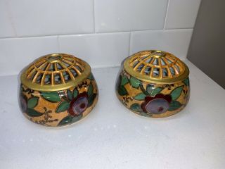 Hand Painted Antique RS Germany Flower Frog Vases Porcelain Centerpiece 2