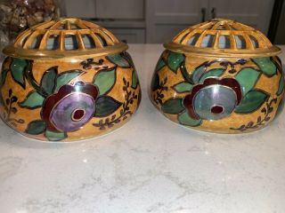Hand Painted Antique RS Germany Flower Frog Vases Porcelain Centerpiece 5