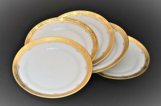 Antique Hand Painted Nippon Dessert Plates Art White Gold Set Of 5