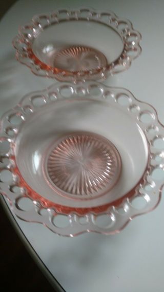 Set Of 2 Pink Depression Glass Soup Bowls