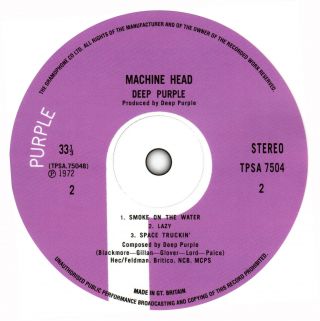 Deep Purple - Machine Head Record Label Vinyl Sticker.