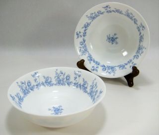 Arcopal France Glenwood Blue Floral White Milk Glass Set Of 2 Coupe Cereal Bowls