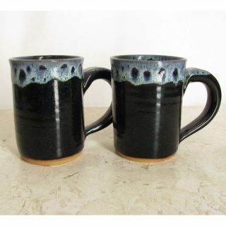 Blue Drip Coffee Mug Hand Thrown Speckled Stoneware Signed USA 3