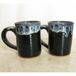 Blue Drip Coffee Mug Hand Thrown Speckled Stoneware Signed USA 4