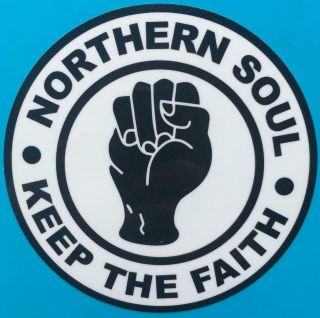 Northern Soul Record Box Sticker - White - Keep The Faith - Black Fist
