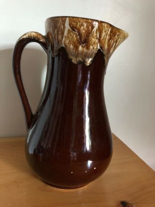 Roseville Vintage Rrp Co 9 1/2 " Tall Pottery Pitcher Brown Drip Glaze Usa