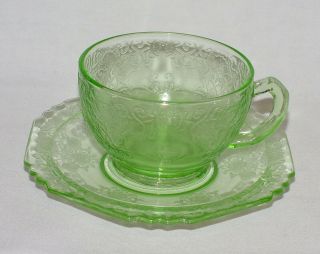 Vintage Green Depression " Florentine No.  1 " Cup & Saucer - 2 Avail.