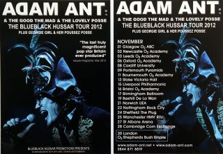 Adam Ant Flyers X 2 (adam & The Ants) Blueblack Hussar 2012 Tour