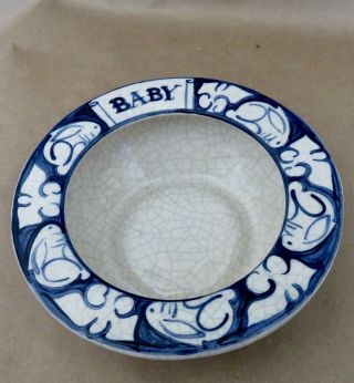 Vintage Dedham Potting Shed Pottery Crackle Glazed Baby Bowl Rabbit Cond