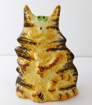 Made In Portugal Molde Art Pottery Cat Statue Stylized Tabby Kitty Orange Black