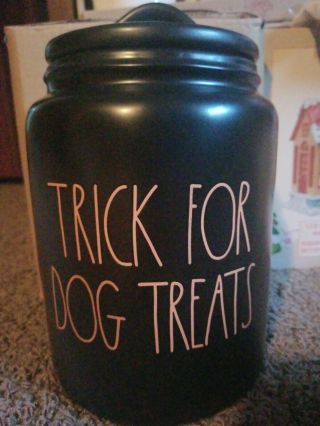 Rae Dunn Halloween Black Orange “trick For Dog Treats” Jar Canister 2019 9.  5