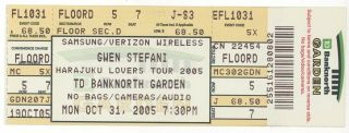 Rare Gwen Stefani 10/31/05 Boston Ma Banknorth Garden Concert Ticket No Doubt