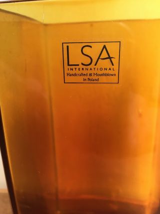 LSA International Handcrafted & mouth blown Poland Yellow Amber Square Vase 2