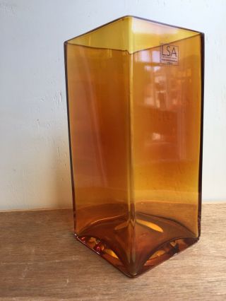 LSA International Handcrafted & mouth blown Poland Yellow Amber Square Vase 4