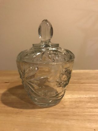 Vintage Clear Pressed Indiana Glass Sugar Bowl Dish With Lid: Fan Star
