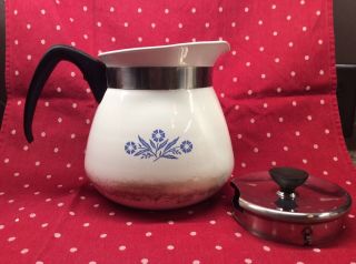 Corning Ware Blue Cornflower 2 Qt 8 Cup With Lid Coffee Teapot Kettle Pitcher