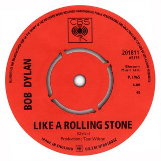 Bob Dylan.  Like A Rolling Stone Record Label Vinyl Sticker