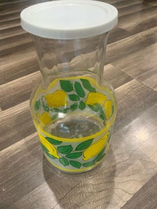 Libbey Carafe Pitcher Vintage Juice Pitcher Yellow Glass Jar Lemonade With Lid