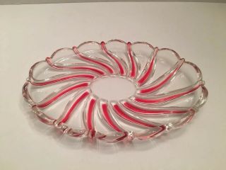 Mikasa Oval Peppermint Candy Red Swirl Glass Stripe Dish,  Vintage