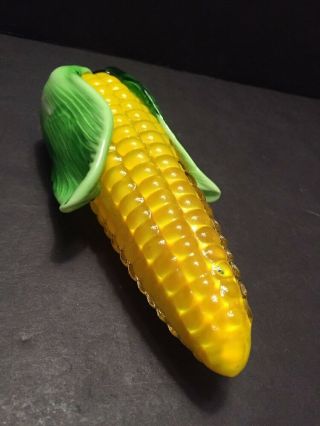 Vintage Hand Blown Murano Style Art Glass Ear Of Corn On The Cob Paperweght