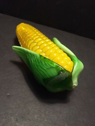 Vintage Hand Blown Murano Style Art Glass Ear Of Corn On The Cob Paperweght 3