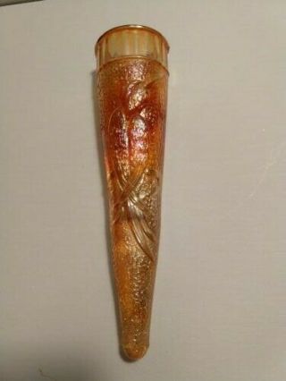 Vintage Orange Depression Glass Car/pocket/wall Vase With Bird.  8x2 ".