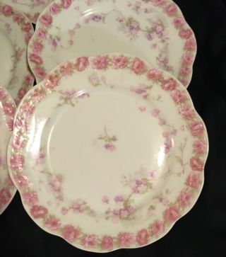5 Antique Haviland Limoges Pink Roses Border Porcelain 6” Plates