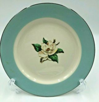 6 Homer Laughlin Lifetime China Turquoise Magnolia Usa 7 3/8 " Salad Plates