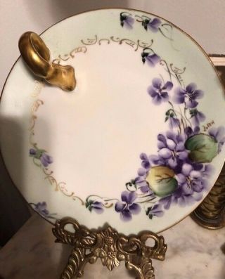 Antique Favorite Bavaria - Signed - Hand - Painted - Plate - Gold - Handle Violet 6.  8 "