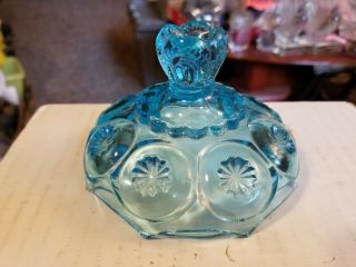 Vintage Glass Moon And Stars Light Blue Candy Dish Compote Lid Only