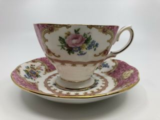 Royal Albert Lady Carlyle Pink Trim Floral Footed Teacup And Saucer England Evc