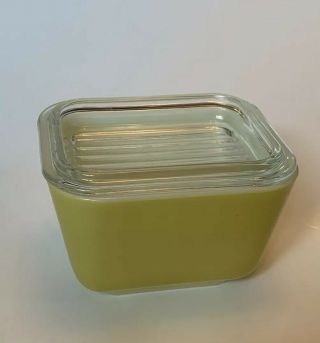 Yellow Greenish Pyrex Fridge Dish with Lid 1 1/2 Cup Vintage Unique 501 B 3