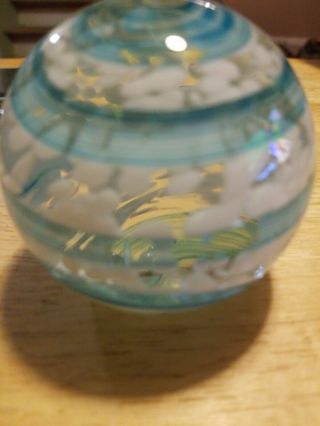 Vintage Joe St.  Clair Paper Weight White Dots With Blue Swirl 2