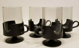 Vintage Corning Pyrex Glas - Snap Glass And Plastic Black Holder Set Of 4