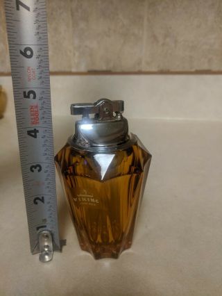 Vintage VIKING Glass Amber Diamond Point Lighter 2
