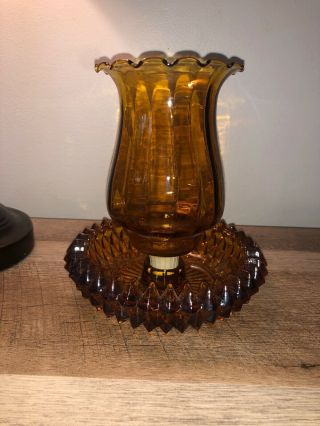 Vintage Indiana Glass Diamond Point Amber Candle Votive Candlestick Holder Decor